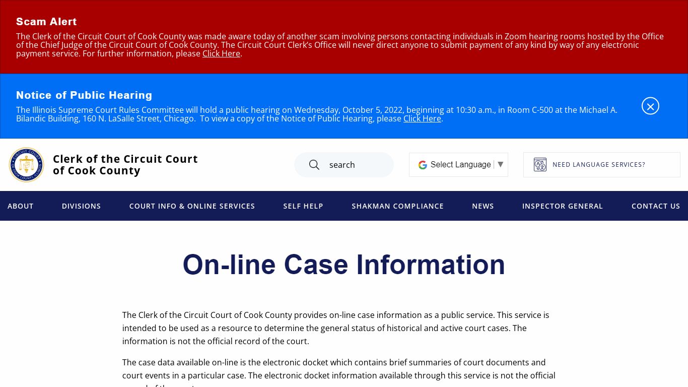 On-line Case Information | Clerk of the Circuit Court of Cook County